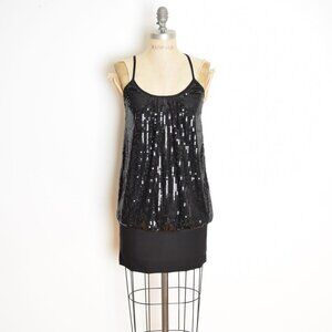 vintage Y2K dress Wet Seal black sequin bloused drop waist mini party prom XS